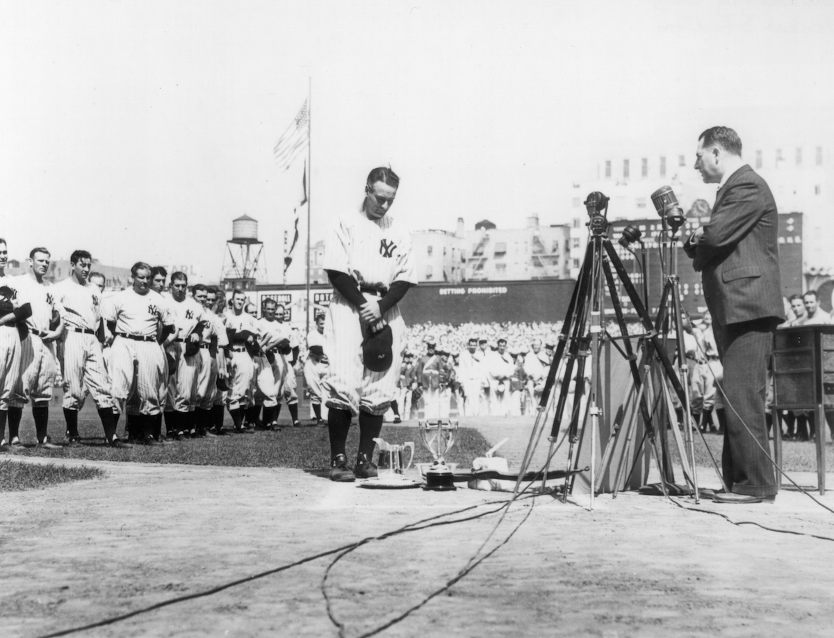 Lou Gehrig at Yankee Stadium, July 4th, 1939.